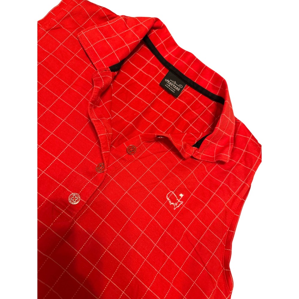 Masters Peter Millar Womens Red Windowpane Sleeveless Golf Polo Shirt Large